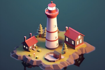 Poster - lighthouse 3d isometric rendering style