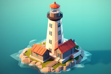 Poster - lighthouse 3d isometric rendering style