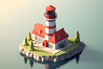 Poster - lighthouse 3d isometric rendering style