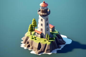 Poster - lighthouse 3d isometric rendering style