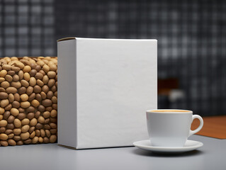 Wall Mural - Coffee cup and blank packaging white cardboard box on white background