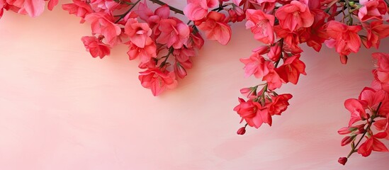 Wall Mural - Red and pink bougainvillea flowers scattered on a isolated pastel background Copy space isolated bouquet
