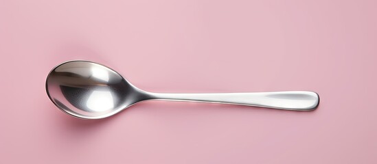 Poster - Single spoon on a isolated pastel background Copy space