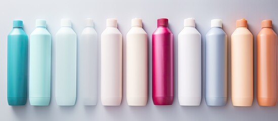 Canvas Print - Shampoo bottles made of plastic placed on a isolated pastel background Copy space