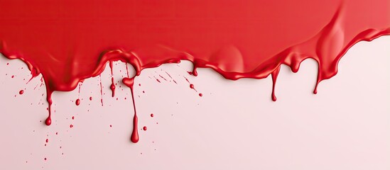 Aufkleber - Red paint dripping Color cropping on isolated pastel background Copy space