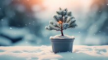 Beautiful Mini Christmas Tree In Winter Wallpaper 4k