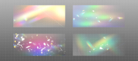 Wall Mural - prism light refraction effect. vector realistic illustration of iridescent crystal flare leak set on
