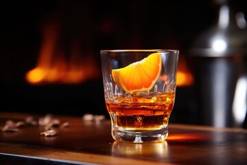 Canvas Print - flambeing an orange peel in a sazerac cocktail