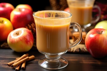 Wall Mural - caramel apple cider served in a clear glass cup