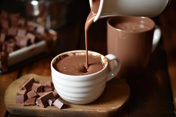 Canvas Print - pouring hot chocolate from a ceramic jug into a mug