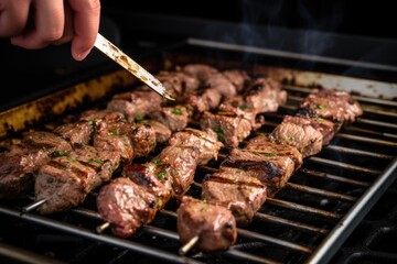 Sticker - spicy lamb kebabs being brushed with marinade