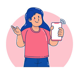 Cartoon woman holding a smartphone