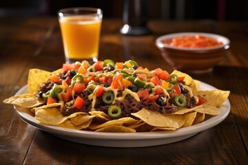 Poster - nachos with ground beef and vivid orange cheese