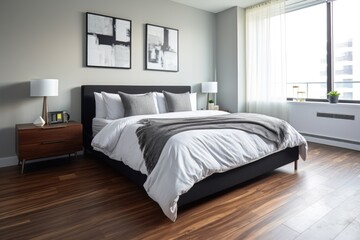 Sticker - an uncluttered bedroom with a king-size bed