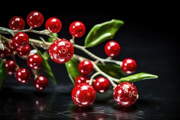 Wall Mural - miniature glossy christmas baubles on the mistletoe branch