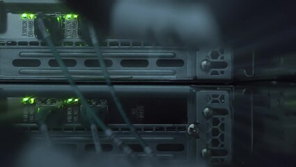 Wall Mural - Server rack close up. Blink led light.