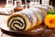 homemade poppy seed roll on a wooden table