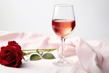 Sticker - a wineglass filled with rose wine on a white tablecloth