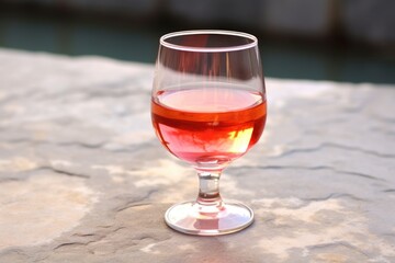 Canvas Print - a half-filled glass of rose wine on polished stone counter