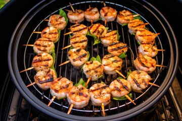 Wall Mural - overhead view of shrimp grilling on a charcoal bbq