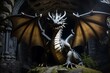 highly detais dragon in the big cave, formidable Kylemore Abbey, dark cave