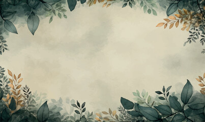 Watercolor floral background, texture, leaves, dark colors