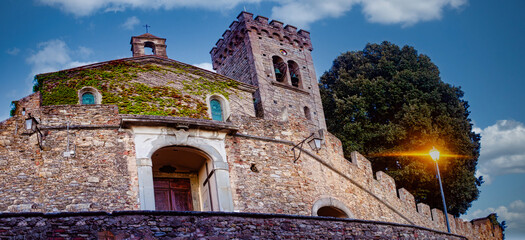 Wall Mural - Panoramic view of Castagneto Carducci castle Livorno Tuscany Italy