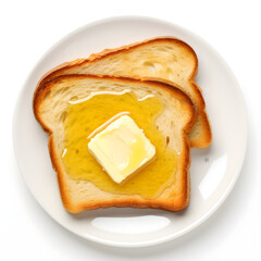 Wall Mural - slice of toast and butter on plate isolated on white background