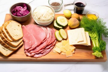 Poster - laid out ingredients for a reuben sandwich on a board