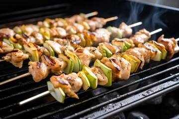 Canvas Print - shrimp skewers ready to be grilled