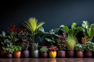 Poster - a row of different-sized potted plants symbolizing growth