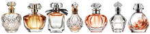 Set Of Female Perfume Bottles Isolated