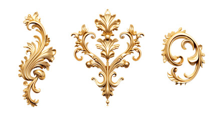 Golden Baroque Ornament 3D Set on White Background