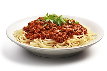Wall Mural - beef spaghetti on white bowl isolated on white background