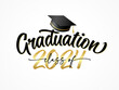 Graduation 2024 class of square academic cap. 2024 congratulation graduate design with calligraphy text, golden numbers and graduation hat. Vector illustration