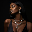 portrait of black woman glamorous makeup wearing luxury jewelry