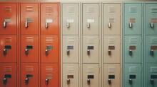 Generative AI, Row Of High School Lockers In The Hallway, Locker Room