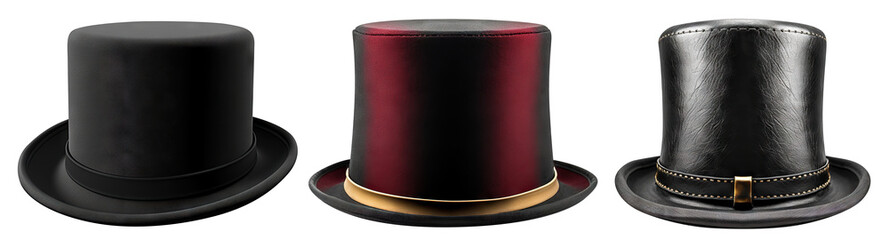 Canvas Print - Set of vintage top hats. Cylinder hats, cut out