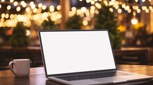 Laptop Display For Mockup On Table, Christmas Concept,with Free Space