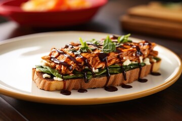 Wall Mural - an open-faced barbecue salmon sandwich on a ceramic plate