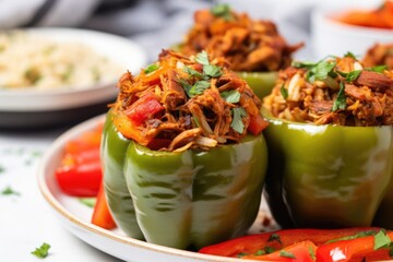 Poster - side angle of bbq stuffed bell pepper revealing stuffing