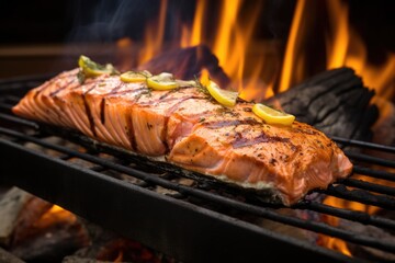 Wall Mural - salmon on a cedar plank in a closed barbecue grill