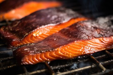 Wall Mural - up-close shot of salmons smoked, textured skin