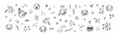 © Kseniia - Set of sketch birthday celebration elements. Cute line doodle emoji, fireworks, sparks, rainbow, stars, confetti. Squiggle drawings. Vector illustration