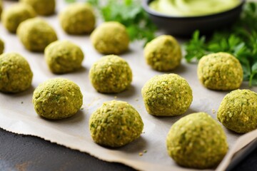 Sticker - raw falafel dough on a kitchen surface