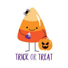 Wall Mural - Trick or treat - cute hand drawn candy corn, with Jack o lantern and little spider. Good for baby clothes, greeting card, poster, label, and other decoration for Halloween.