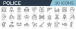 © SkyLine - Set of 45 outline icons related to police. Linear icon collection. Editable stroke. Vector illustration
