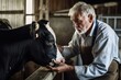 shot of a veterinarian examining a cow on a farm