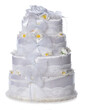 White satin wedding cake on white background
