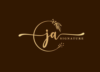 Wall Mural - logotype gold signature initial ja logo design isolated leaf and flower